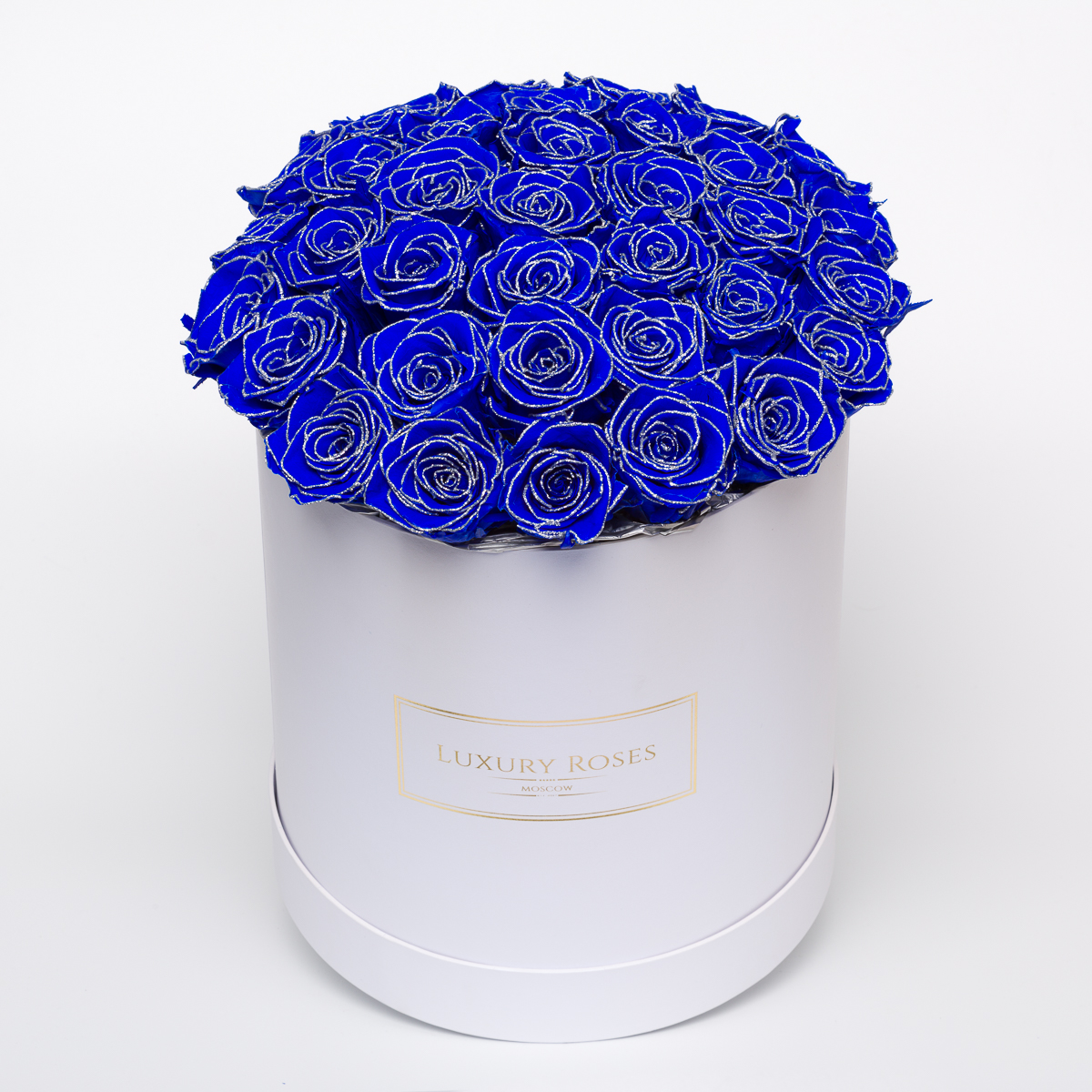 Букет 41 Синяя с блестками роза в шляпной коробке - Luxury Roses Спб