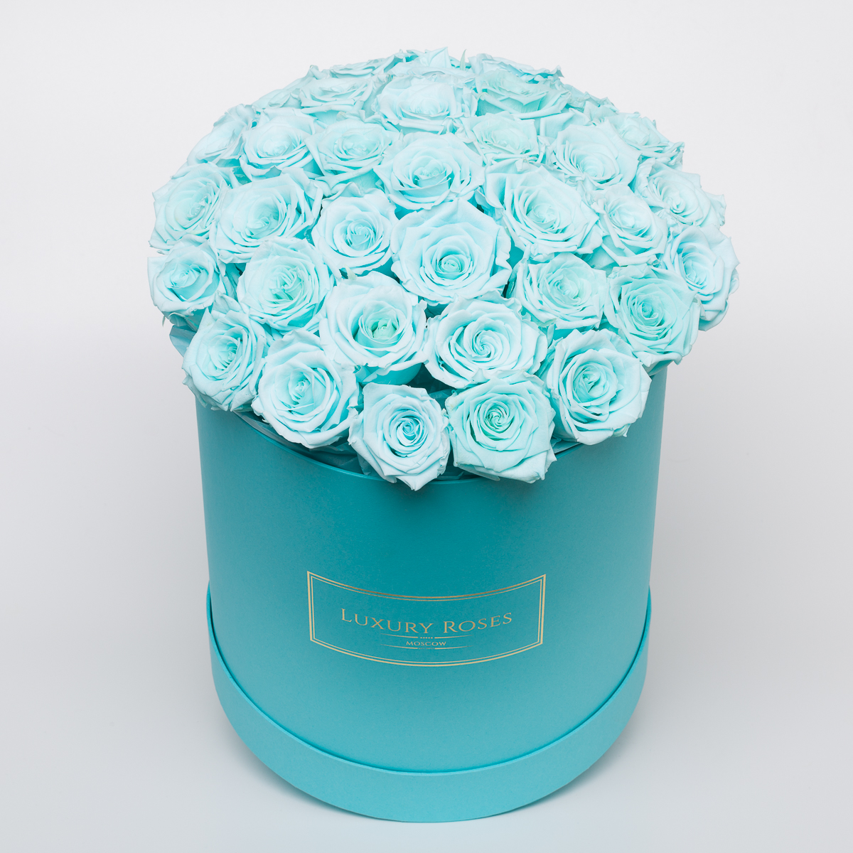 Букет из 31 розы цвета тиффани в шляпной тиффани коробке - Luxury Roses Спб