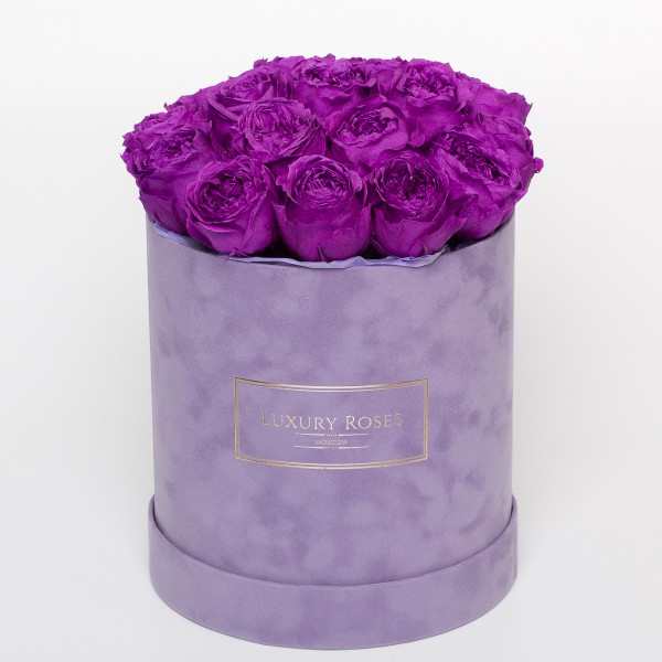 Luxury rose. Бархатные коробки для цветов. Букет в фиолетовой коробке. Фиолетовые розы в коробке.