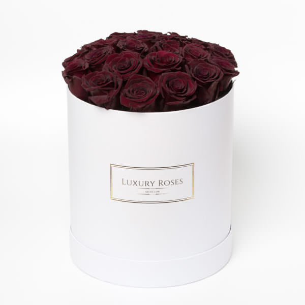 Luxury rose. Букеты в коробке бордовый цвет.
